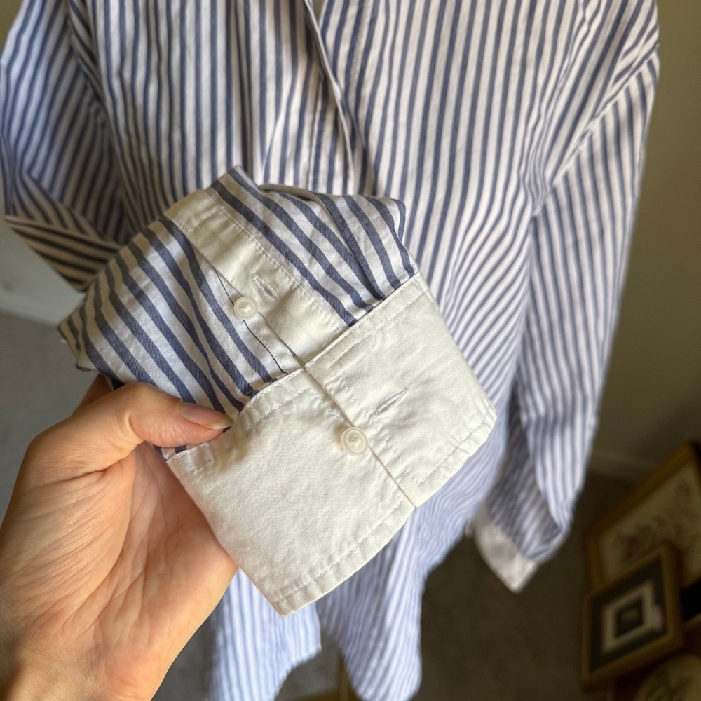 Everlane‎ Silky Cotton Mariner Shirt Blue Striped Long Sleeve Button Down 14 - Picture 4 of 9